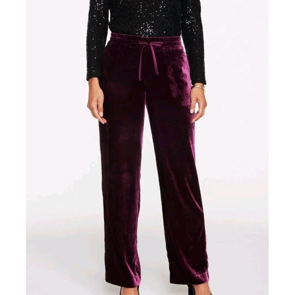 Talbots NEW Velvet Pull On Straight Leg Pants Purple Sz L Preppy Classy Womens